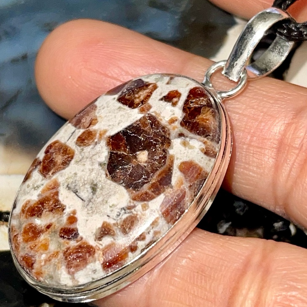 Brown Dotted Garnet in Limestone Pendant 2”